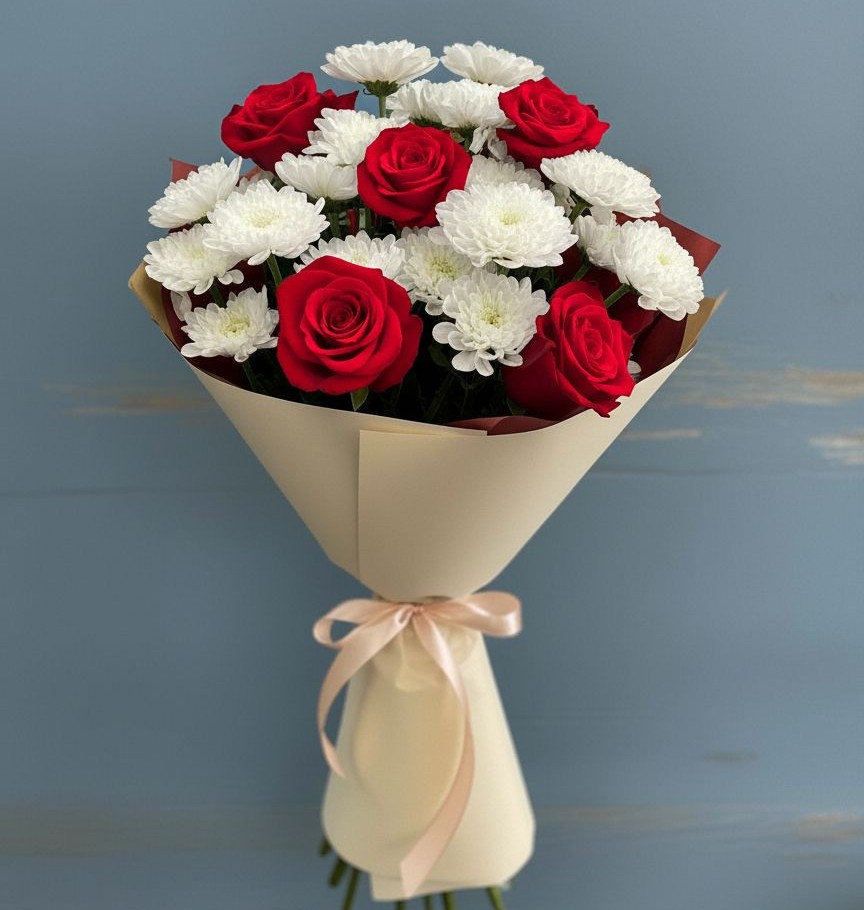 Букет цветов из: Розы и Хризантемы в Слюдянке