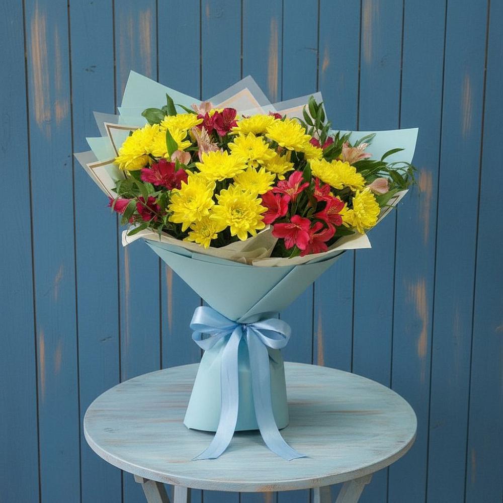 Букет цветов из: Альстромерии и Хризантемы в Слюдянке