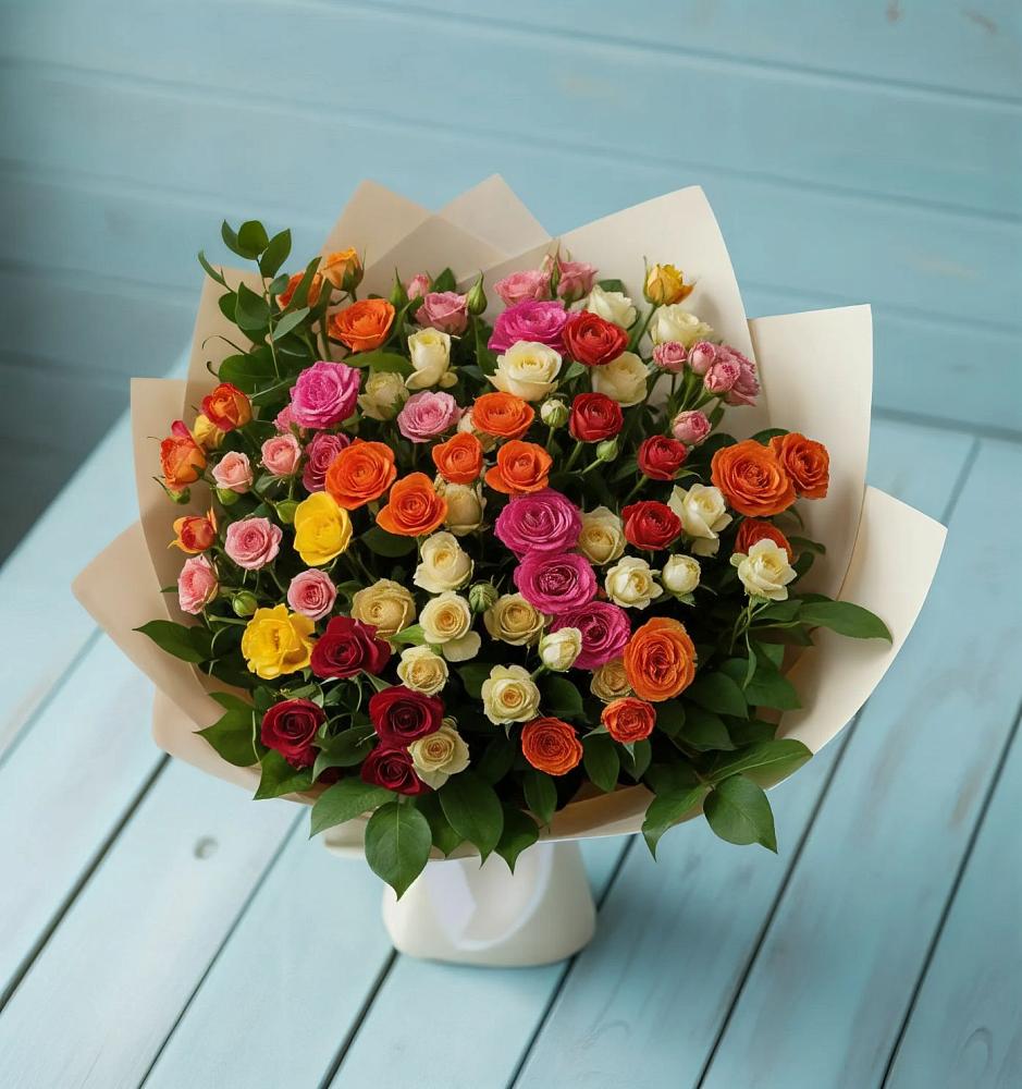 Букет Микс из разноцветных кустовых роз в Слюдянке