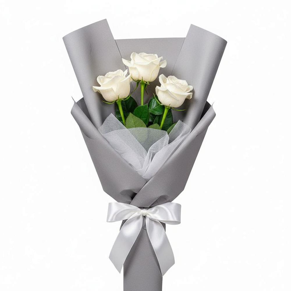 Букет 3 белые розы в Слюдянке