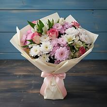 Букет цветов из:  Хризантемы, Альстромерии и Розы в Слюдянке