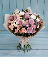 Букет цветов из:  Хризантемы, Розы и Альстромерии в Слюдянке
