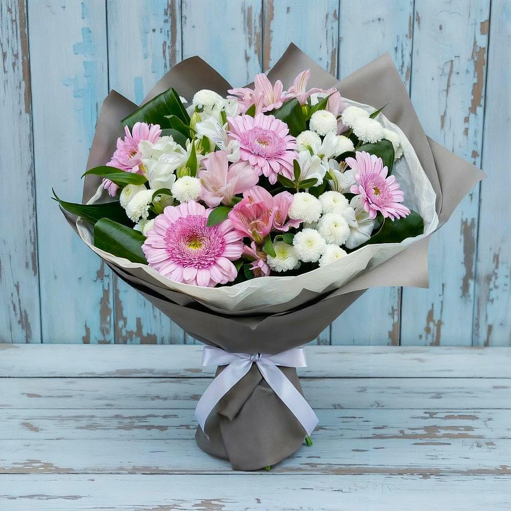 Букет цветов из: Герберы, Альстромерии и Хризантемы в Слюдянке
